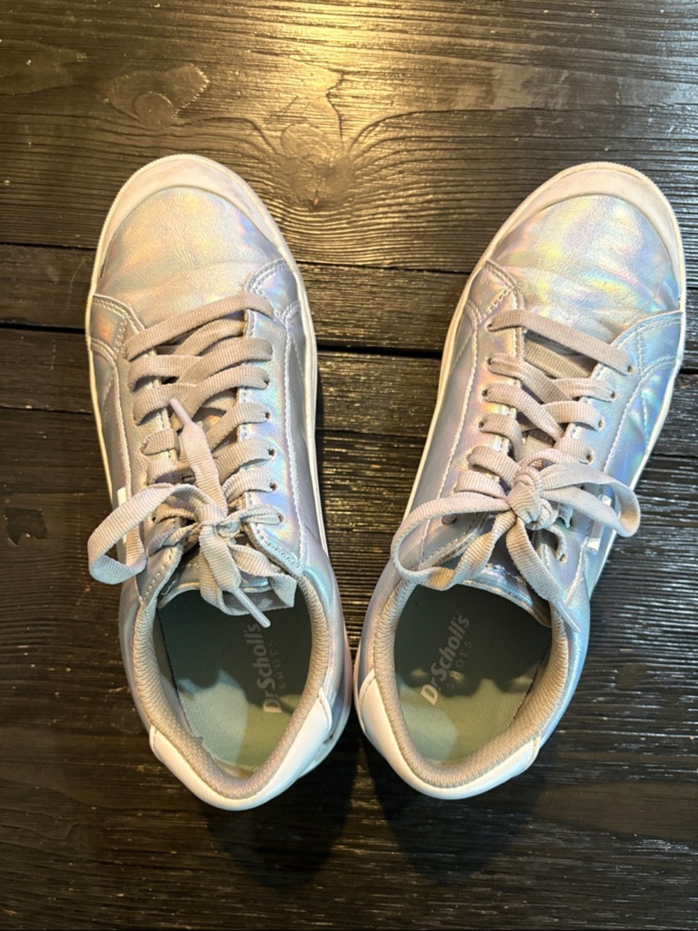 Dr. Scholl's Iridescent Silver/White Lace-Up Women's Sneakers